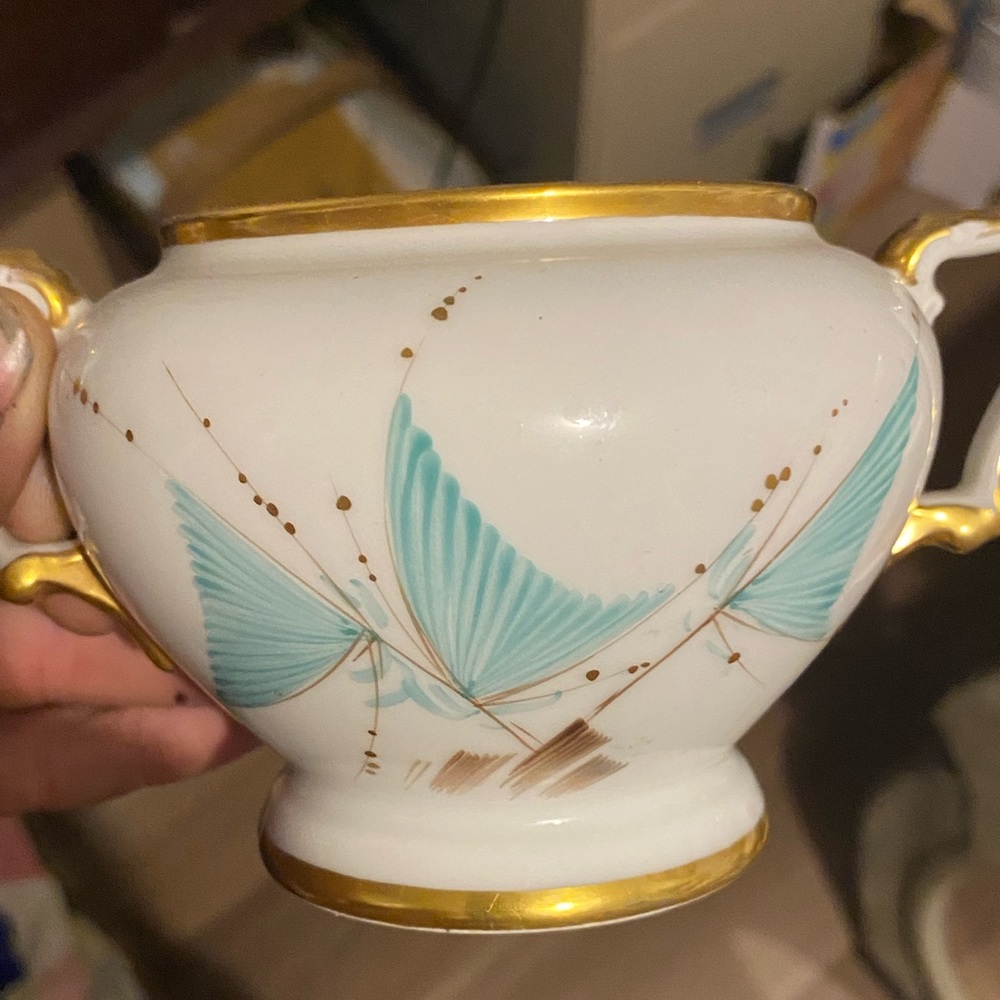 Rare Heinrich bavaria aqua and gold Encrusted covered serving bowl Dish Germany